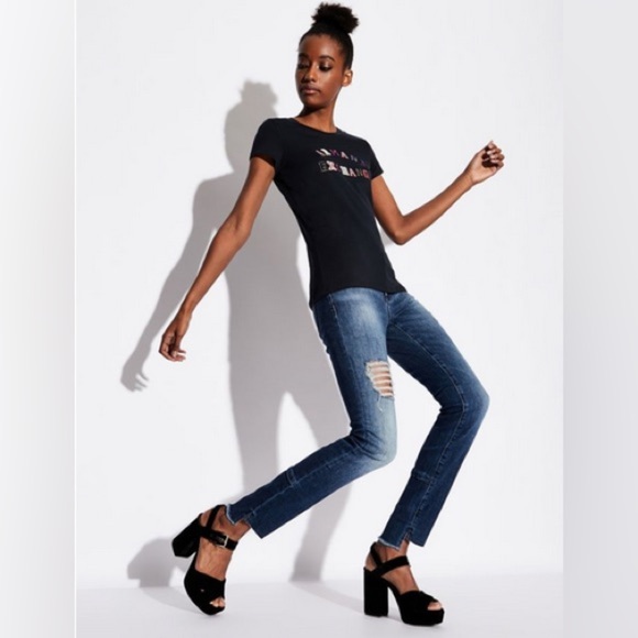 Armani Exchange J25 Super Skinny Stepped Hem Distressed Jeans - Picture 3 of 8